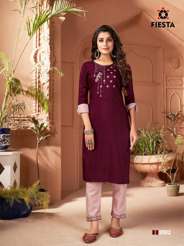 Fiesta Rangrani Designer Silk Embroidery Kurti With Bottom 